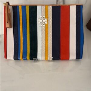 NWT Tory Burch Multicolor Striped “Balloon Stripe” Oversized Clutch/Pouch Bag